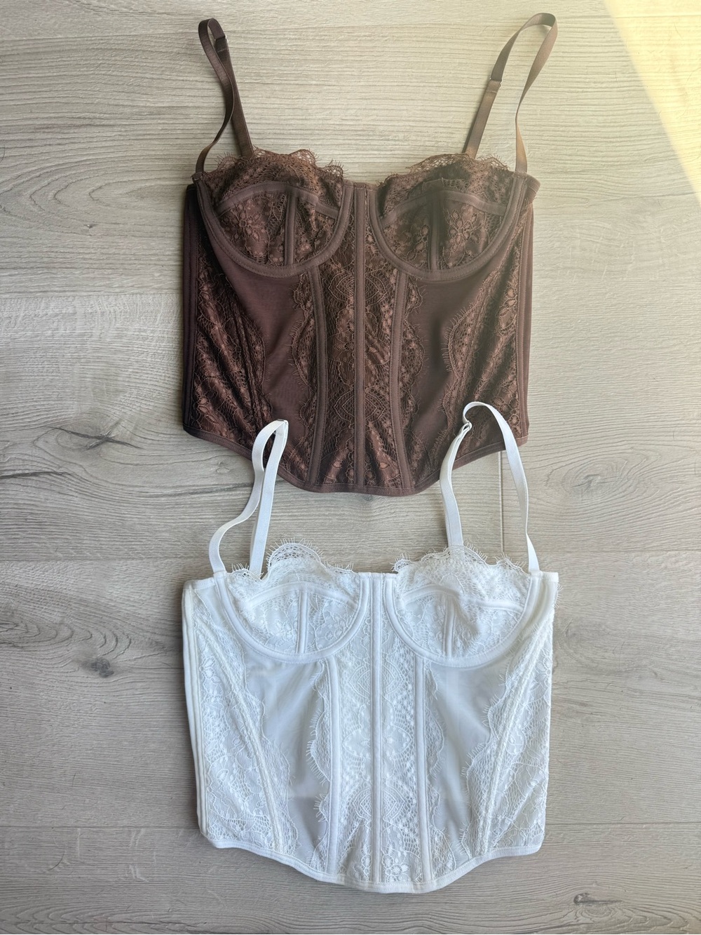 Lace Bustier Top - Brown and White
